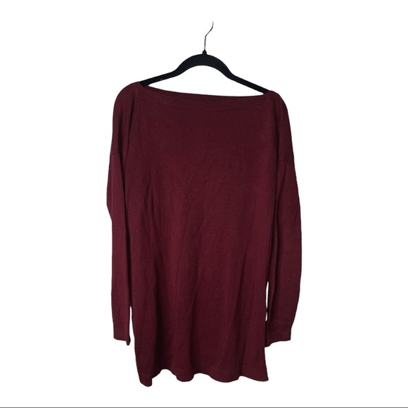 PERUVIAN CONNECTION Burgundy Boat Neck Long Line Sweater Large - Picture 1 of 4